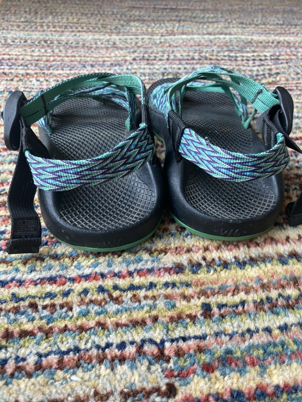 Chaco Women's Black Sandals with Teal and Light Blue Straps - Picture 4 of 9